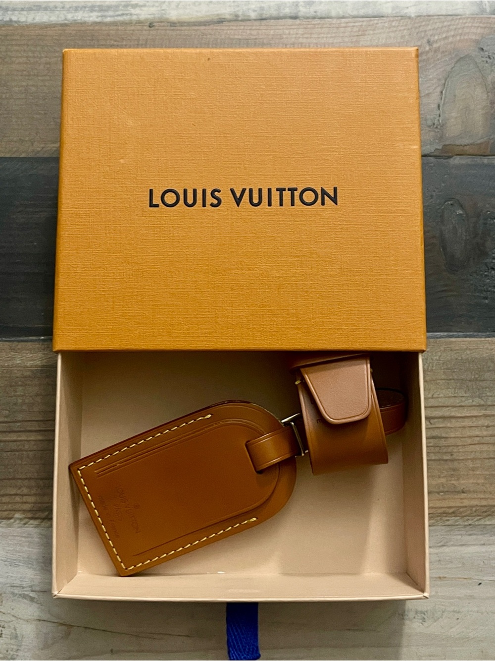 Louis Vuitton Vintage Vachetta Leather Luggage Tag & Strap Set w/ Box